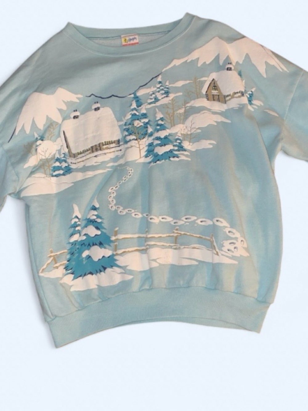 Vintage Winter Scene Crewneck Sweater - Light Blue